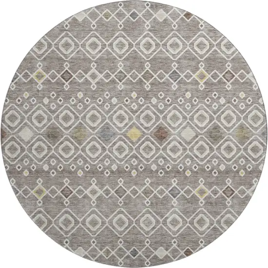 8' Taupe Ivory And Gold Southwestern Washable Round Rug With UV Protection Photo 1