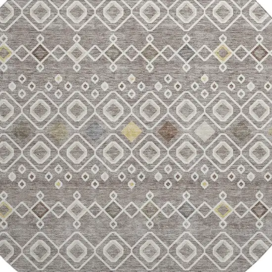 8' Taupe Ivory And Gold Southwestern Washable Round Rug With UV Protection Photo 2