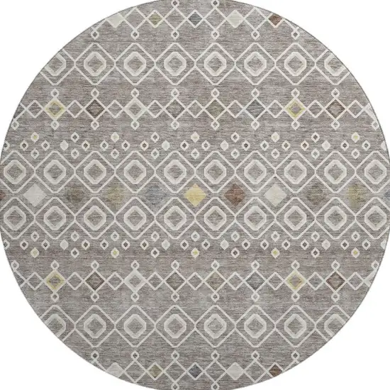 8' Taupe Ivory And Gold Southwestern Washable Round Rug With UV Protection Photo 3