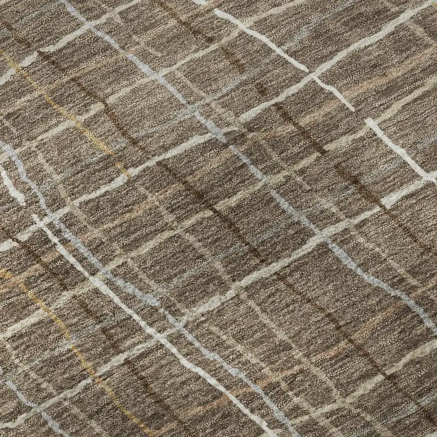 8' Taupe Ivory And Gold Striped Washable Round Rug With UV Protection Photo 8