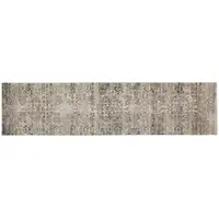 Photo of 12' Taupe Ivory And Gray Abstract Distressed Runner Rug With Fringe