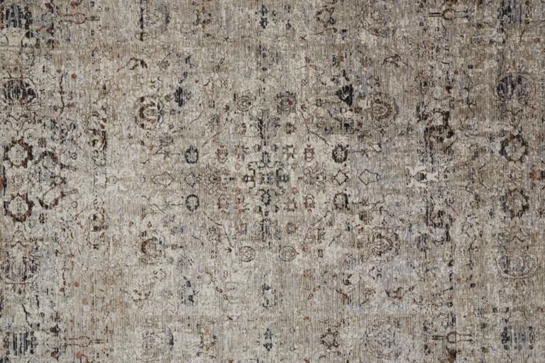 12' Taupe Ivory And Gray Abstract Distressed Runner Rug With Fringe Photo 3
