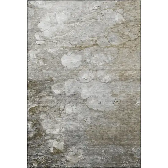 8' Taupe Ivory And Gray Abstract Washable Area Rug With UV Protection Photo 1
