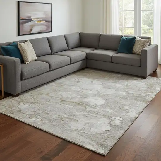 8' Taupe Ivory And Gray Abstract Washable Area Rug With UV Protection Photo 2
