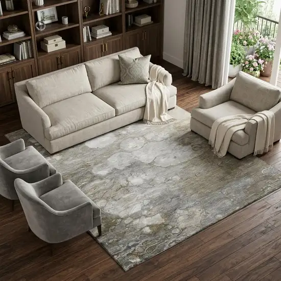 8' Taupe Ivory And Gray Abstract Washable Area Rug With UV Protection Photo 1