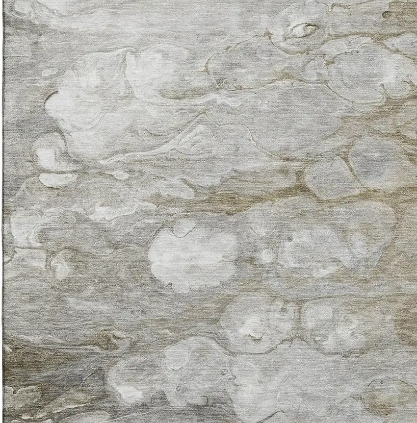 8' Taupe Ivory And Gray Abstract Washable Area Rug With UV Protection Photo 2