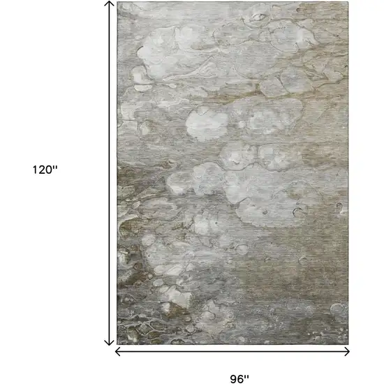 8' Taupe Ivory And Gray Abstract Washable Area Rug With UV Protection Photo 6
