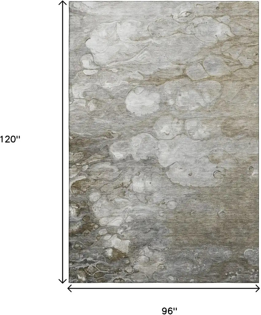 8' Taupe Ivory And Gray Abstract Washable Area Rug With UV Protection Photo 6
