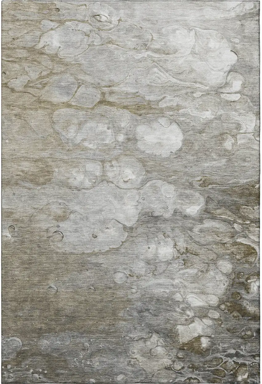 8' Taupe Ivory And Gray Abstract Washable Area Rug With UV Protection Photo 3