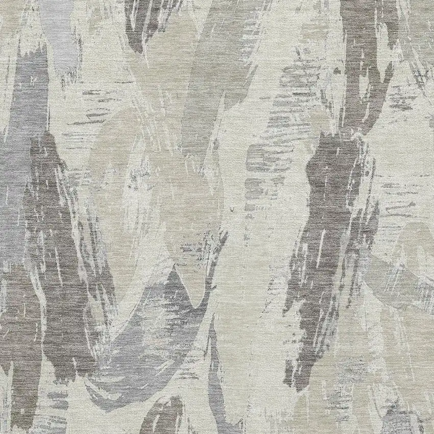 8' Taupe Ivory And Gray Abstract Washable Area Rug With UV Protection Photo 2