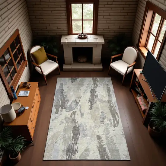 8' Taupe Ivory And Gray Abstract Washable Area Rug With UV Protection Photo 4