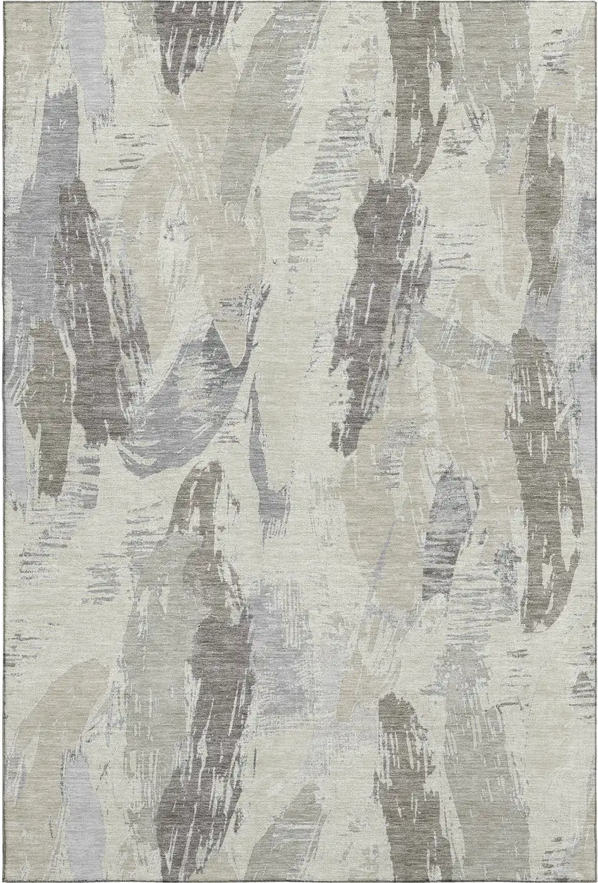 8' Taupe Ivory And Gray Abstract Washable Area Rug With UV Protection Photo 1