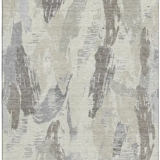 8' Taupe Ivory And Gray Abstract Washable Area Rug With UV Protection Photo 3
