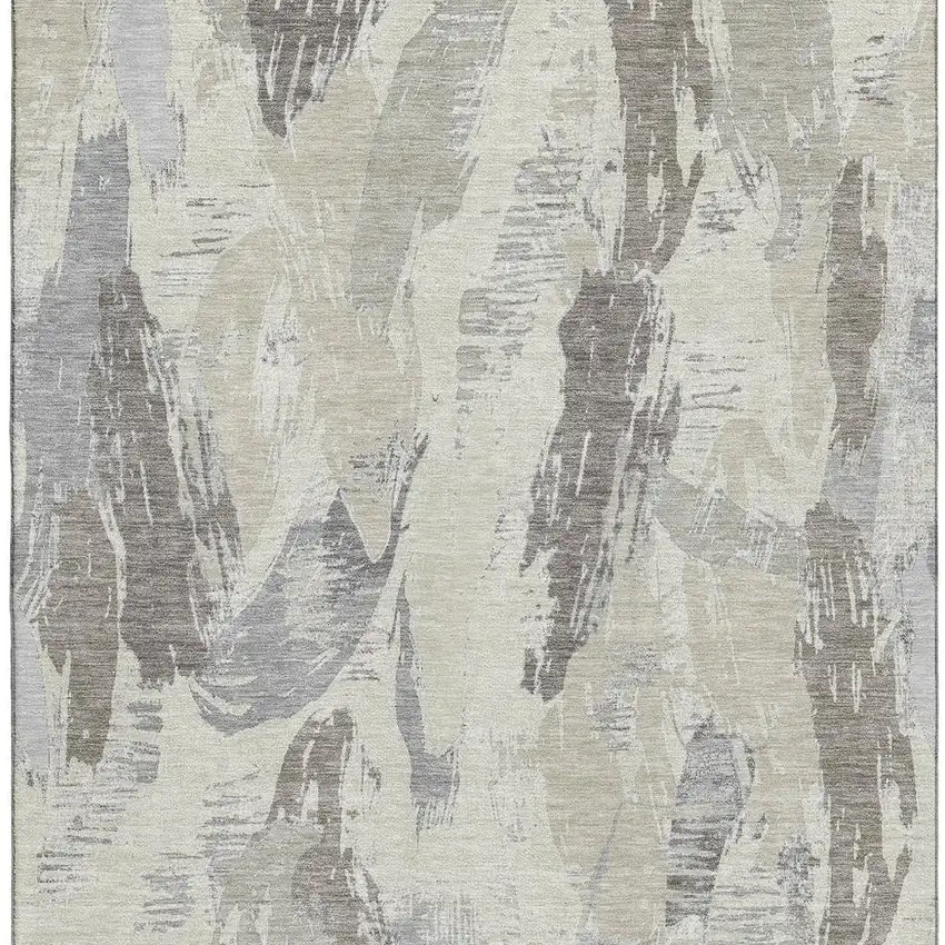 8' Taupe Ivory And Gray Abstract Washable Area Rug With UV Protection Photo 3