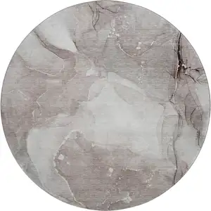 Photo of 8' Taupe Ivory And Gray Abstract Washable Round Rug With UV Protection