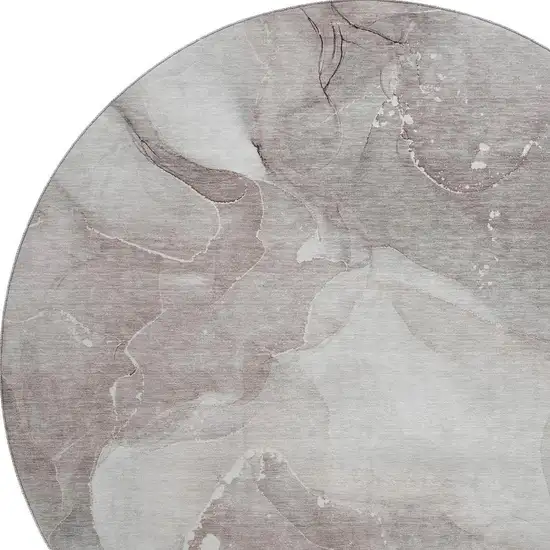 8' Taupe Ivory And Gray Abstract Washable Round Rug With UV Protection Photo 3