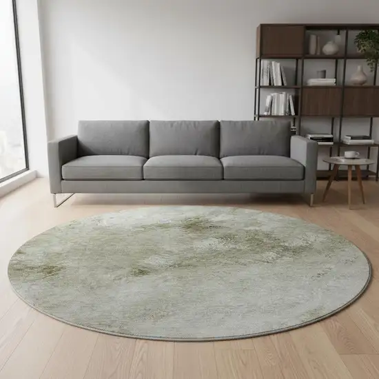 8' Taupe Ivory And Gray Abstract Washable Round Rug With UV Protection Photo 2