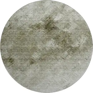 Photo of 8' Taupe Ivory And Gray Abstract Washable Round Rug With UV Protection