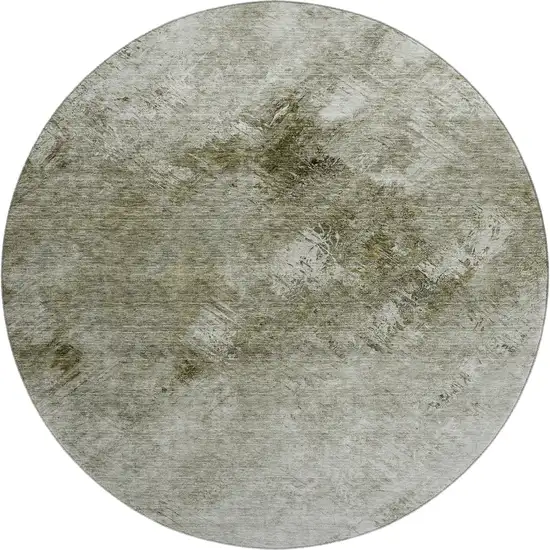 8' Taupe Ivory And Gray Abstract Washable Round Rug With UV Protection Photo 1