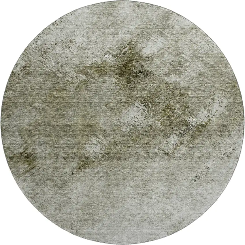 8' Taupe Ivory And Gray Abstract Washable Round Rug With UV Protection Photo 1