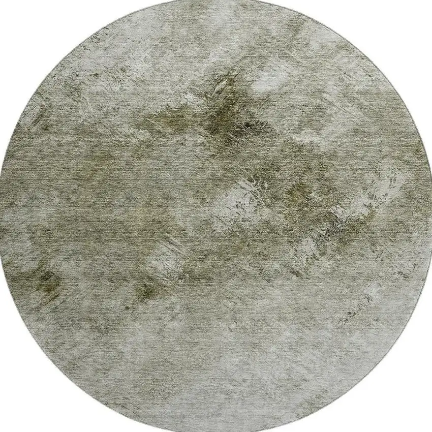 8' Taupe Ivory And Gray Abstract Washable Round Rug With UV Protection Photo 3