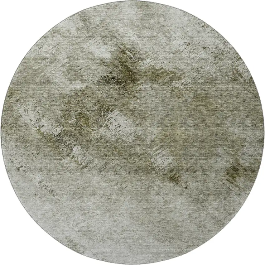 8' Taupe Ivory And Gray Abstract Washable Round Rug With UV Protection Photo 4