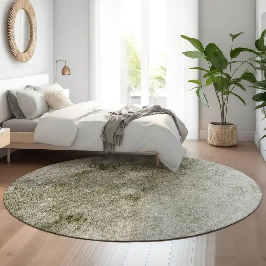 8' Taupe Ivory And Gray Abstract Washable Round Rug With UV Protection Photo 5