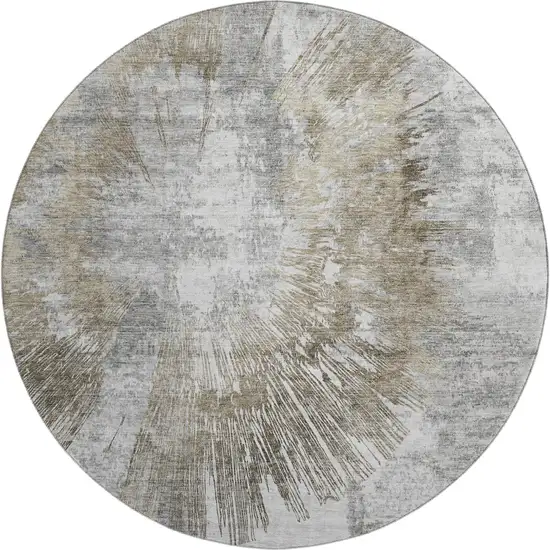 8' Taupe Ivory And Gray Abstract Washable Round Rug With UV Protection Photo 1