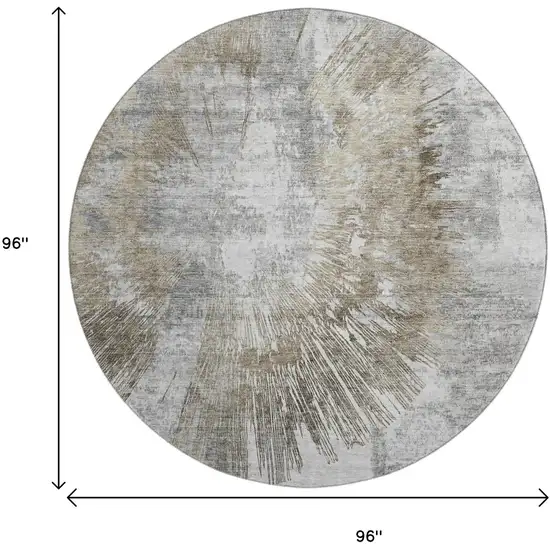 8' Taupe Ivory And Gray Abstract Washable Round Rug With UV Protection Photo 9