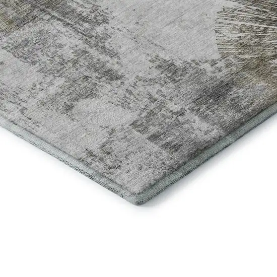 8' Taupe Ivory And Gray Abstract Washable Round Rug With UV Protection Photo 6