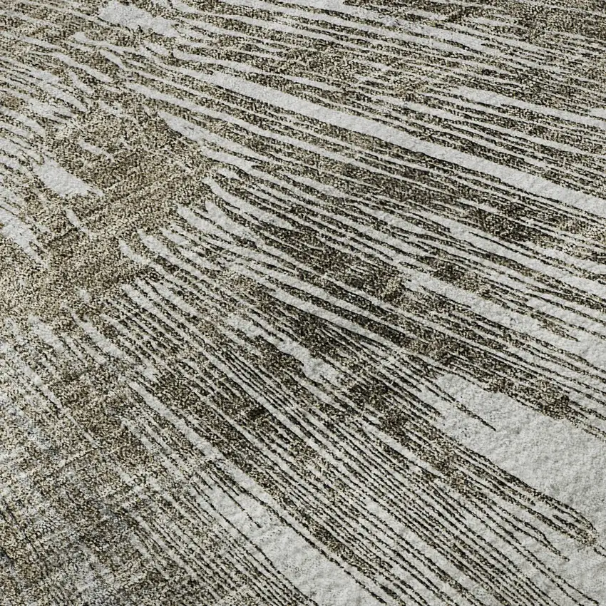 8' Taupe Ivory And Gray Abstract Washable Round Rug With UV Protection Photo 8