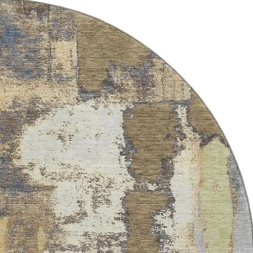 8' Taupe Ivory And Gray Abstract Washable Round Rug With UV Protection Photo 4