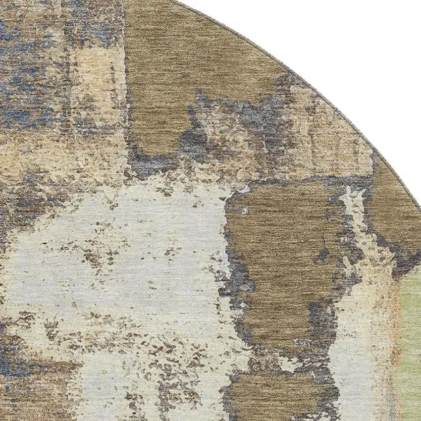 8' Taupe Ivory And Gray Abstract Washable Round Rug With UV Protection Photo 3