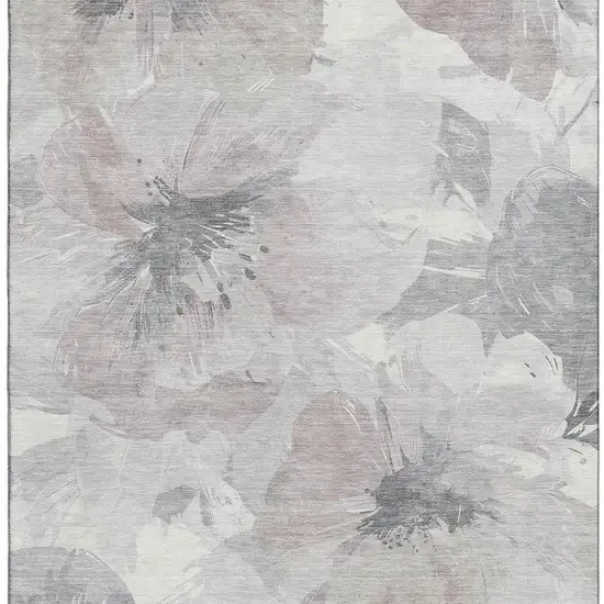 8' Taupe Ivory And Gray Floral Washable Area Rug With UV Protection Photo 2