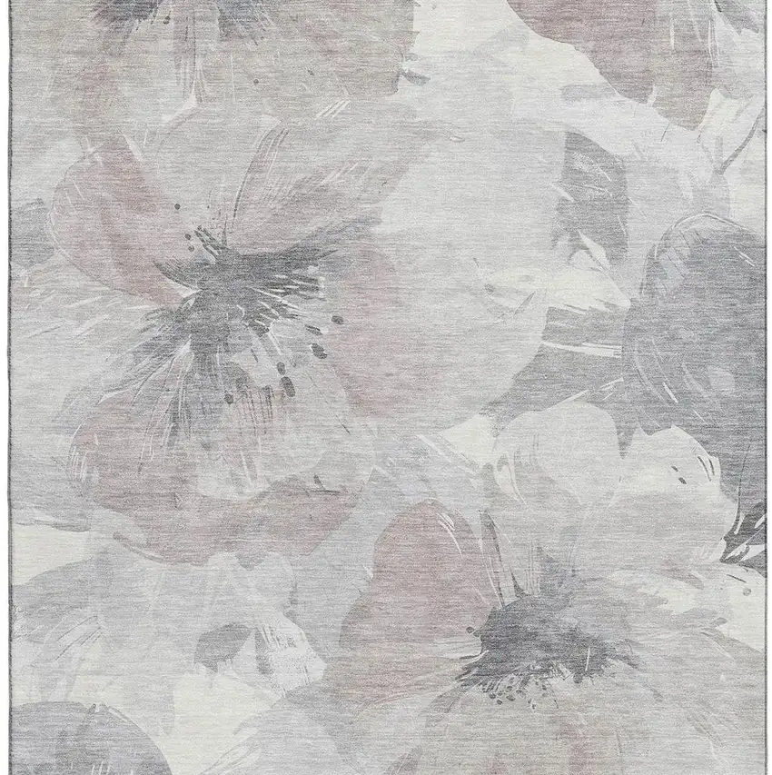 8' Taupe Ivory And Gray Floral Washable Area Rug With UV Protection Photo 2