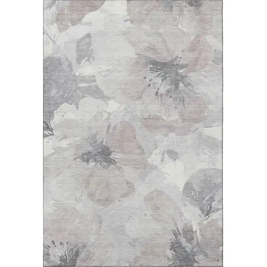 8' Taupe Ivory And Gray Floral Washable Area Rug With UV Protection Photo 3