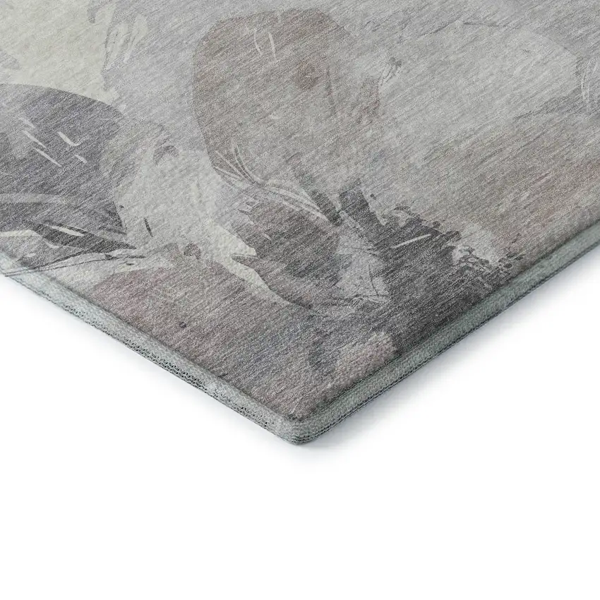 8' Taupe Ivory And Gray Floral Washable Area Rug With UV Protection Photo 7