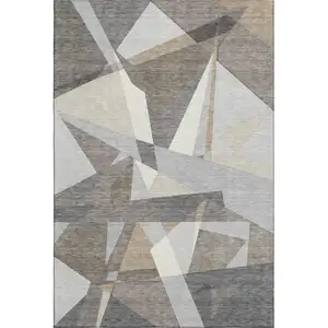 Photo of 8' Taupe Ivory And Gray Geometric Washable Area Rug With UV Protection