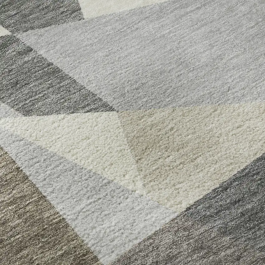 8' Taupe Ivory And Gray Geometric Washable Area Rug With UV Protection Photo 9