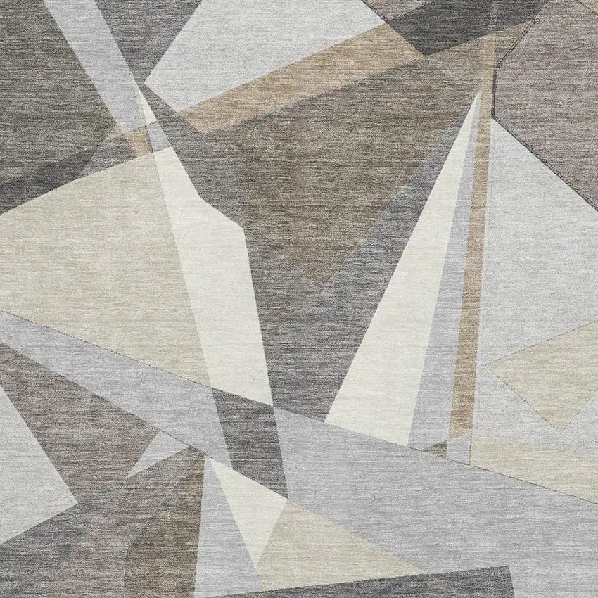 8' Taupe Ivory And Gray Geometric Washable Area Rug With UV Protection Photo 2