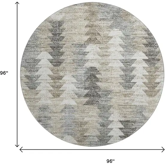 8' Taupe Ivory And Gray Geometric Washable Round Rug With UV Protection Photo 9