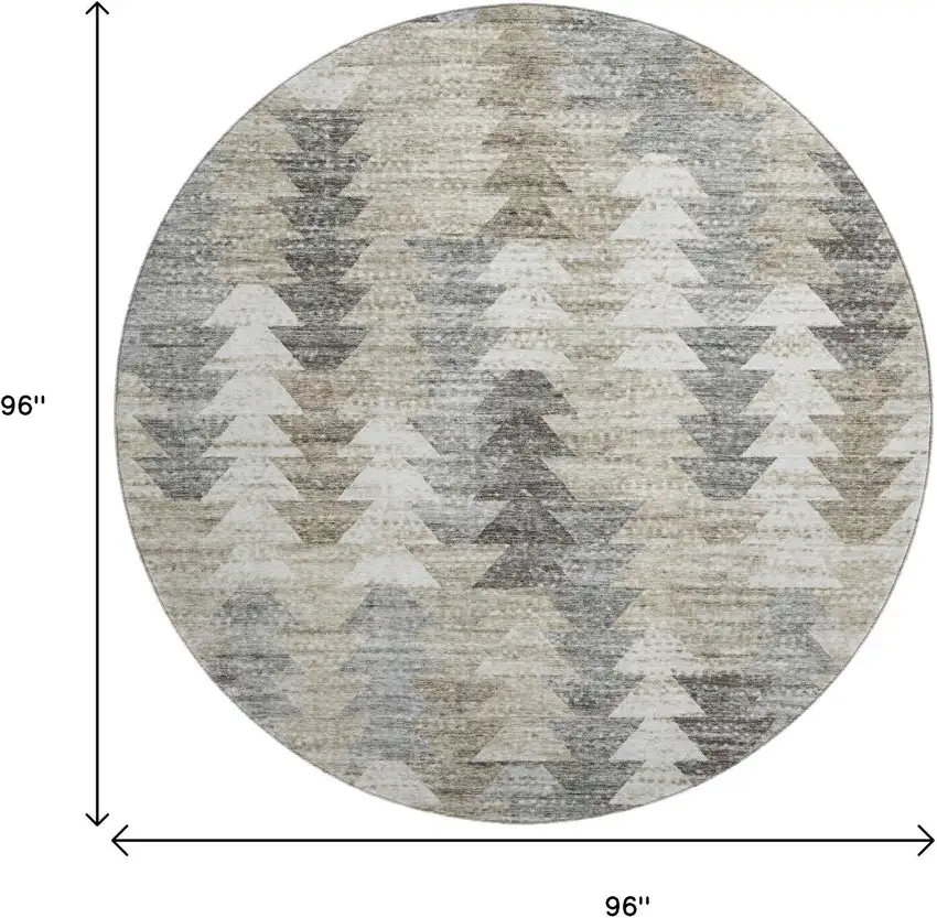 8' Taupe Ivory And Gray Geometric Washable Round Rug With UV Protection Photo 9