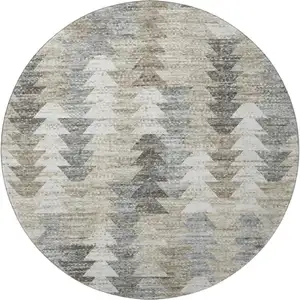 Photo of 8' Taupe Ivory And Gray Geometric Washable Round Rug With UV Protection