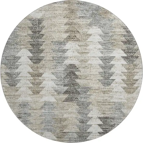 8' Taupe Ivory And Gray Geometric Washable Round Rug With UV Protection Photo 1