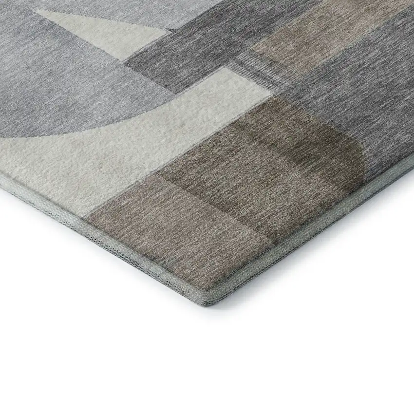 8' Taupe Ivory And Gray Geometric Washable Round Rug With UV Protection Photo 6