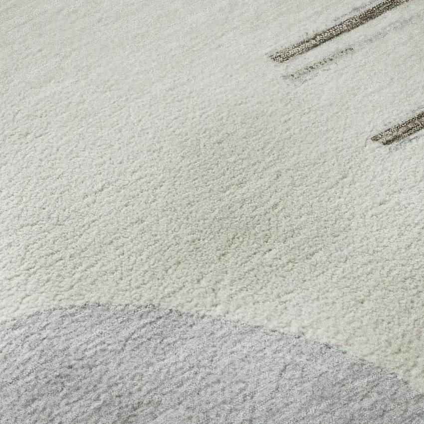 8' Taupe Ivory And Gray Geometric Washable Round Rug With UV Protection Photo 8