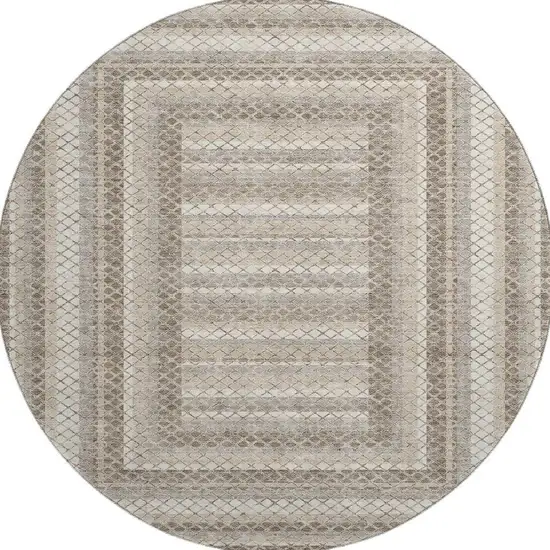 8' Taupe Ivory And Gray Geometric Washable Round Rug With UV Protection Photo 3