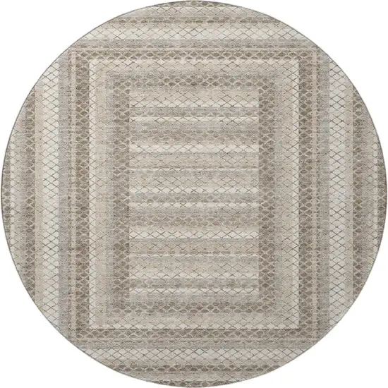 8' Taupe Ivory And Gray Geometric Washable Round Rug With UV Protection Photo 4