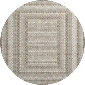 Photo of 8' Taupe Ivory And Gray Geometric Washable Round Rug With UV Protection