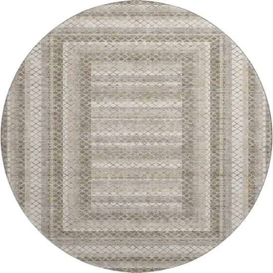 8' Taupe Ivory And Gray Geometric Washable Round Rug With UV Protection Photo 1